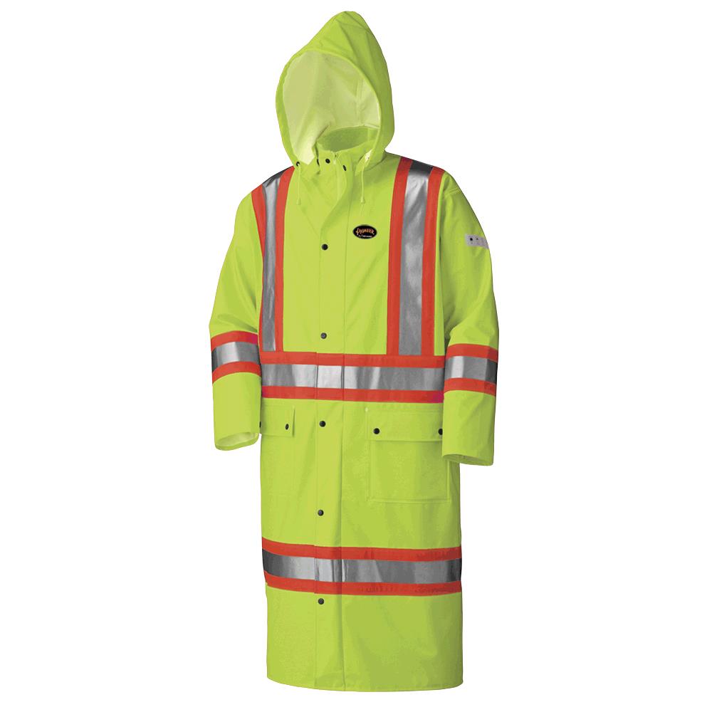 HI-VIZ Yellow/Green Flame Resistant PU Stretch Long Waterproof Coat